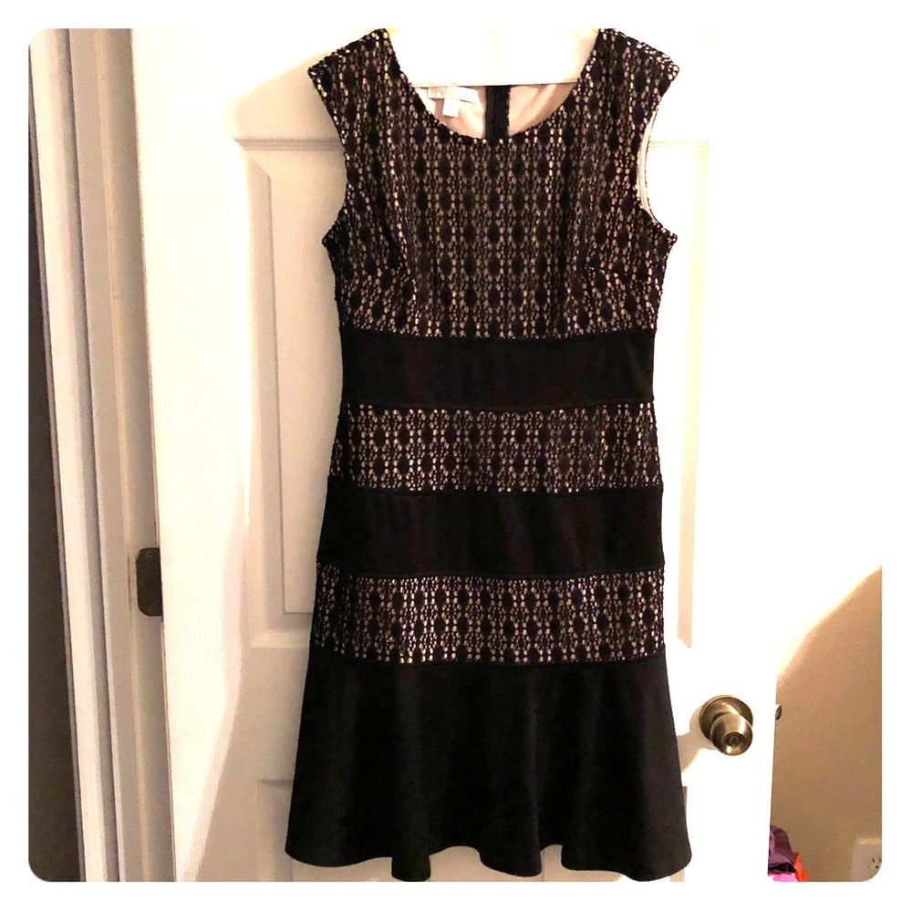 London Times Black Lace Panel Midi Dress